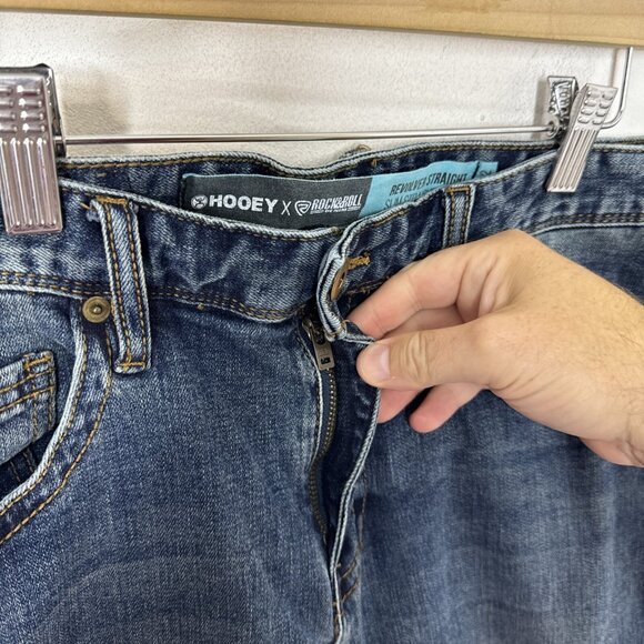 Rock & Roll Hooey X Men's 34x32 Revolver Straight Slim Straight Leg Denim Jeans - Picture 3 of 8